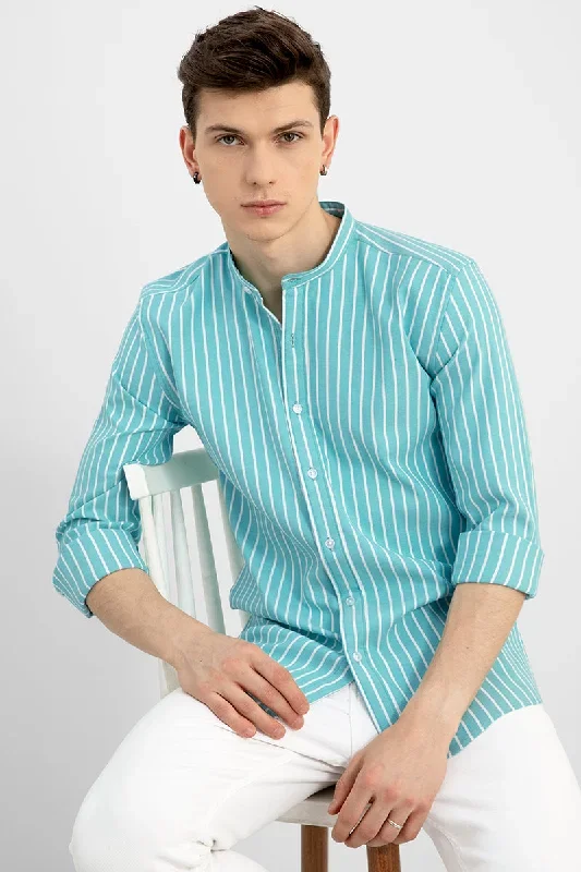 Mao Stripe Mint Green Shirt