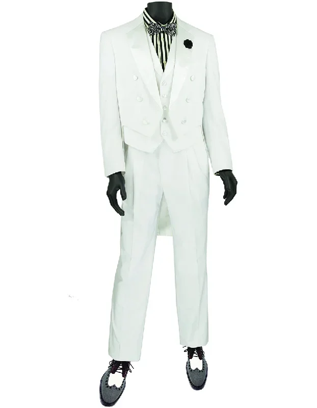 Mens 3pc Vested Classic Tail Tuxedo in White