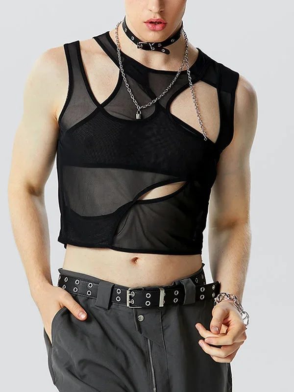 Mens Cutout Deconstruction Mesh Crop Top SKUK17359