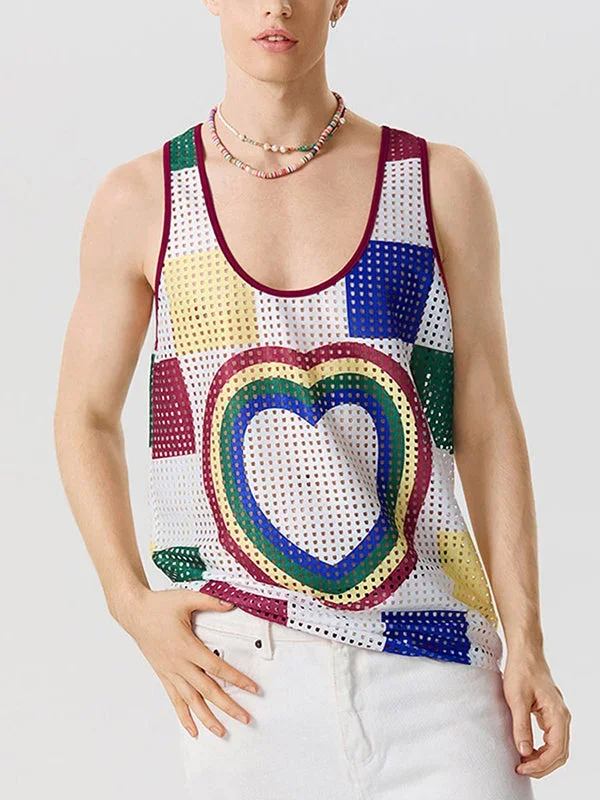 Mens Heart Graphic Color Block Mesh Vest SKUK05172