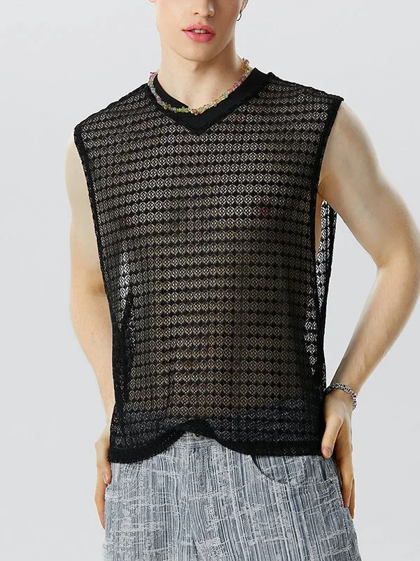 Mens Lace Jacquard V-Neck Sleeveless Vest SKUK14244