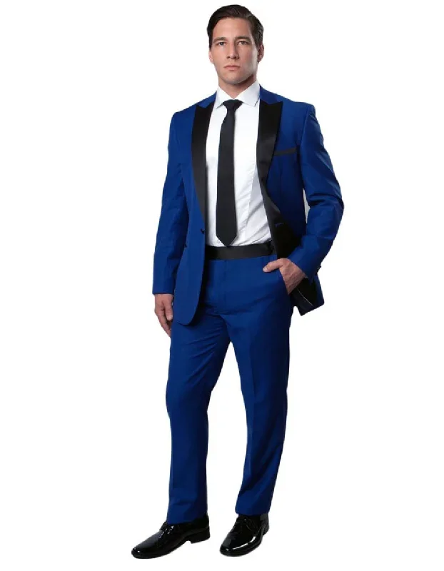 Mens Modern Fit Peak Tuxedo in Royal Blue