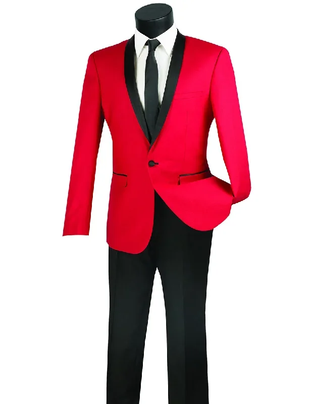 Mens Slim Fit Shawl Tuxedo in Red - Mens Slim Fitted Tuxedo