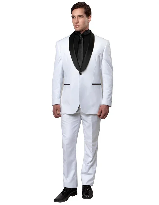 Mens Slim Fit Wool Shawl Tuxedo in White