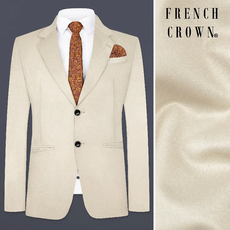 Moon Mist Cream Solid Wool Blend Single Breasted Blazer