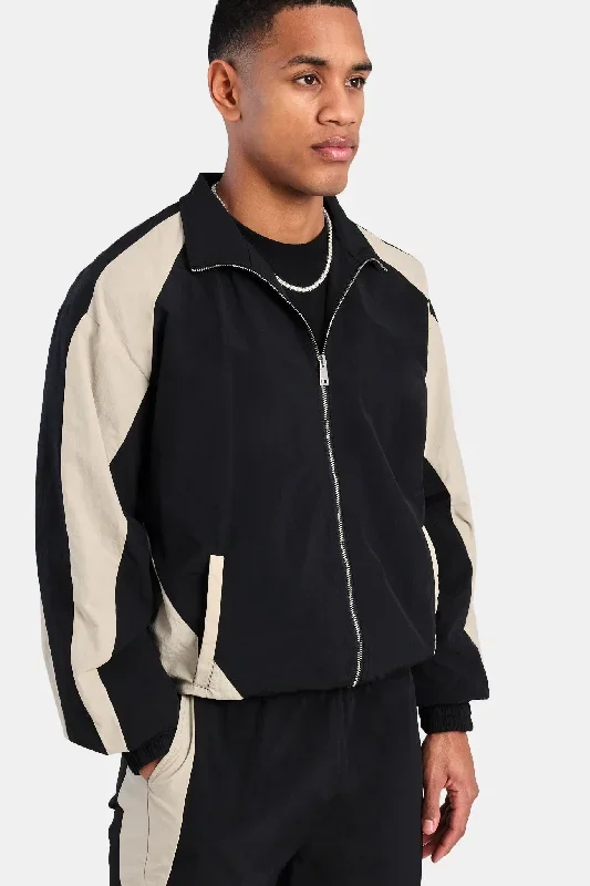 Nylon Panelled Track Jacket - Black