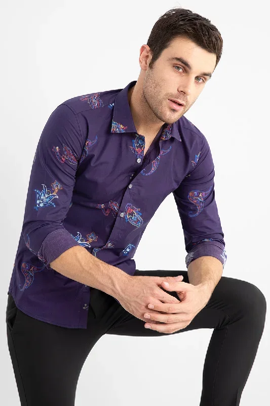 Ornament Print Navy Shirt