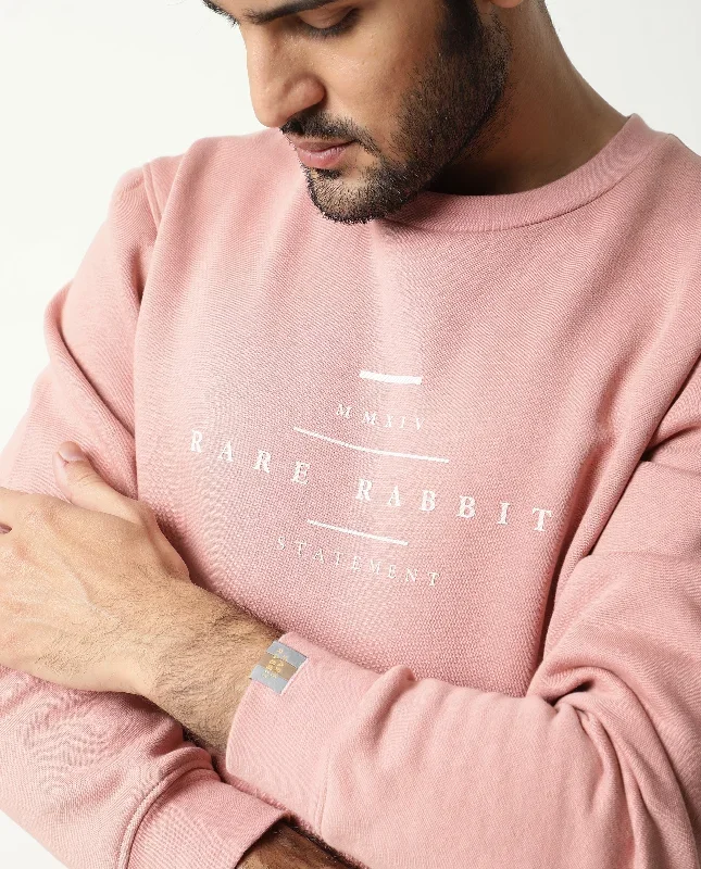 RARE RABBIT MEN'S PEARLZ PINK SWEATSHIRT COTTON POLYESTER FABRIC CREW NECK FULL SLEEVES SLIM FIT