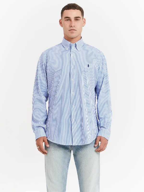 Poplin Sport Shirt in Light Blue & White