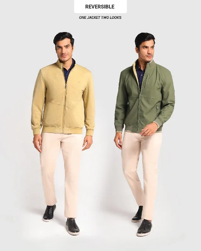 Reversible Olive Solid  Zipper Jacket - Kevin