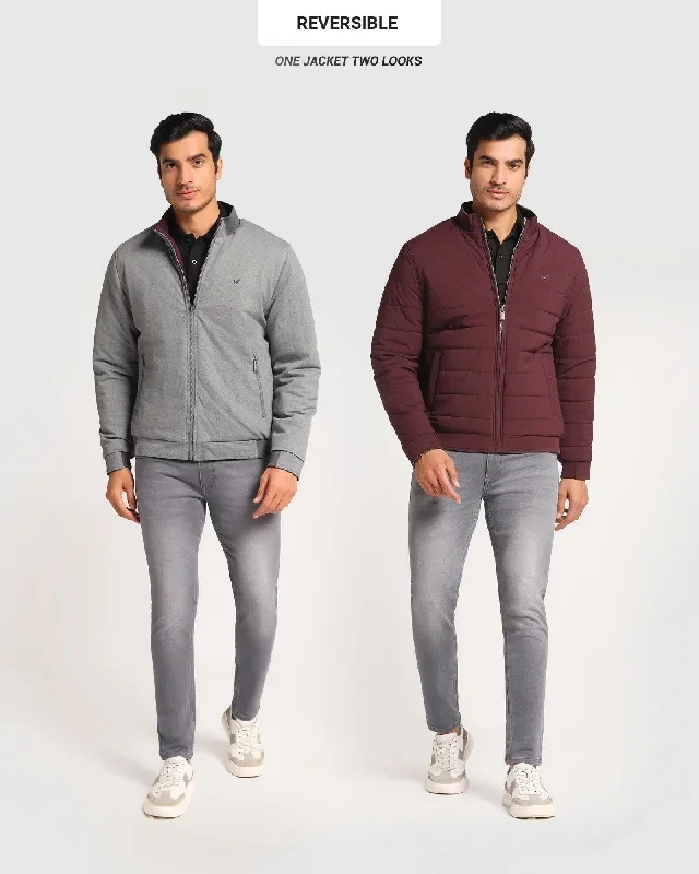 Reversible Wine Solid  Zipper Jacket - Vietro