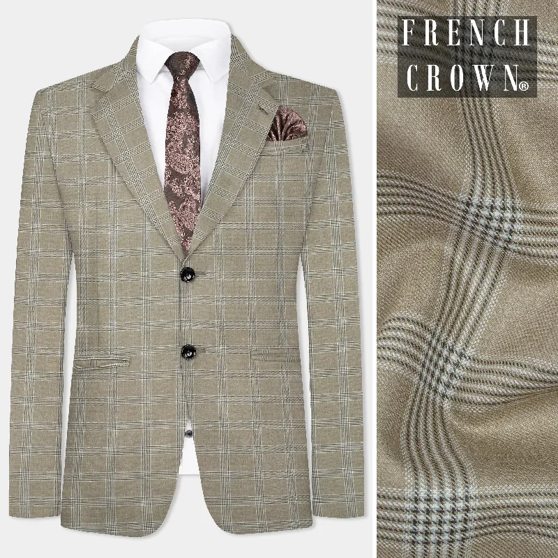 Sandrift Cream Plaid Wool Blend Single Breasted Blazer