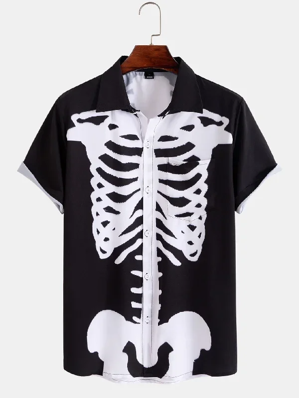 Skeleton Print Button Up Shirt