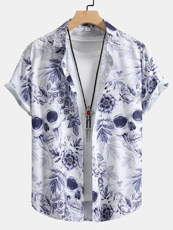 Skull Floral Print Button Up Shirt