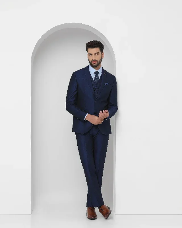 Three Piece Navy Textured Formal Suit - Bonto