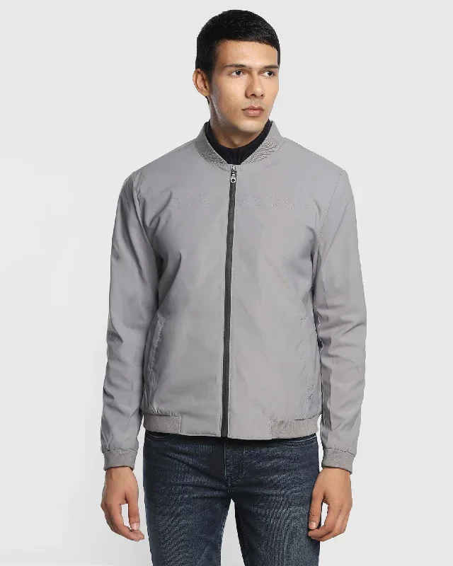 Bomber Light Grey Solid Zipper Jacket - Domus