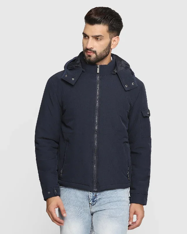 Hoodie Navy Solid Zipper Jacket - Homper