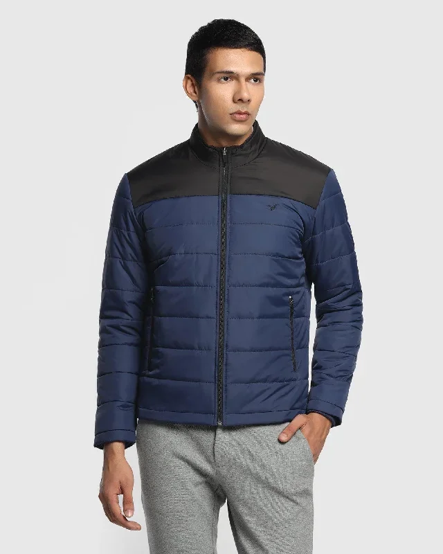 Quilted Blue Solid Zipper Jacket - Steiner