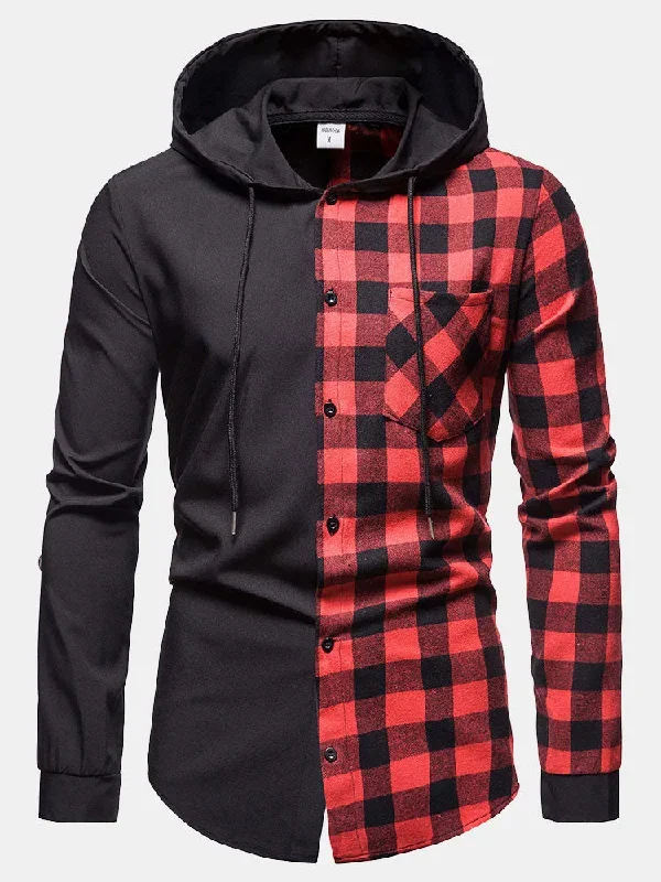 Spliced contrast hooded shirt