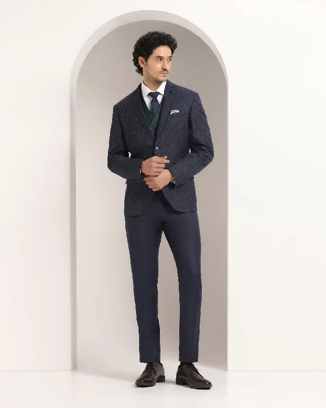 Three Piece Navy Striped Formal Suit - Strippey