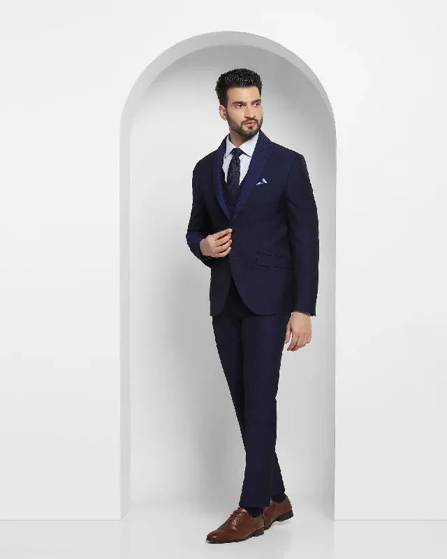 Tuxedo Three Piece Royal Blue Textured Formal Suit - Igor