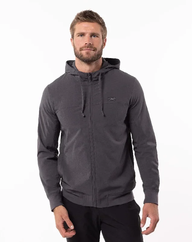 TRAVIS MATHEW MEN'S WANDERLUST FULL ZIP HOODIE - GREY PINSTRIPE