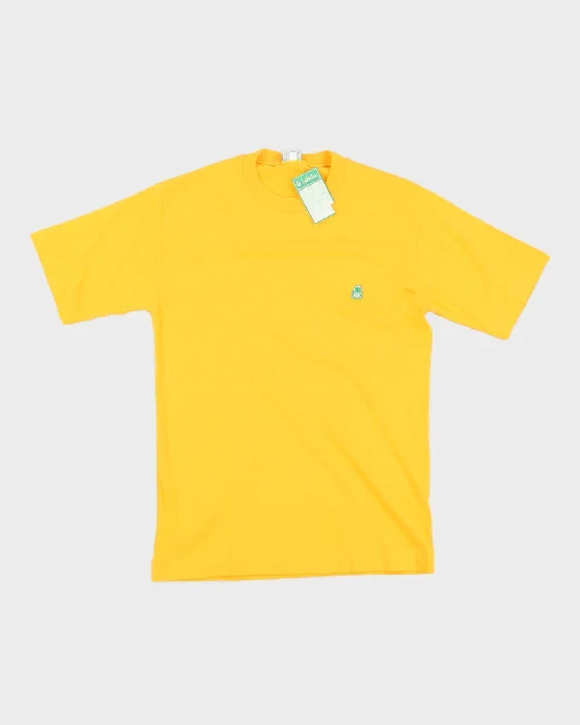 Vintage 70s Benetton Yellow Short Sleeved T-Shirt Single Stitch Deadstock With Tags - S