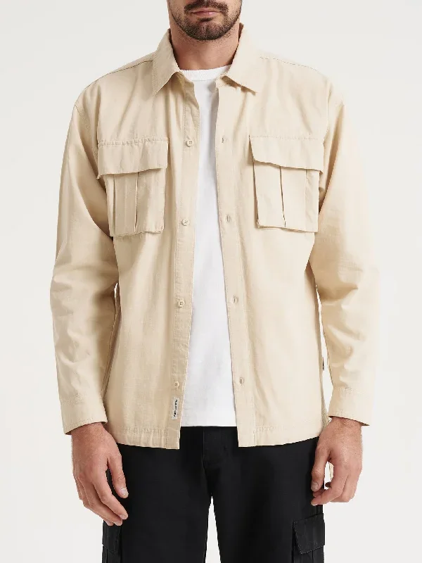 Wyatt Cargo Long Sleeve Shirt in Ecru