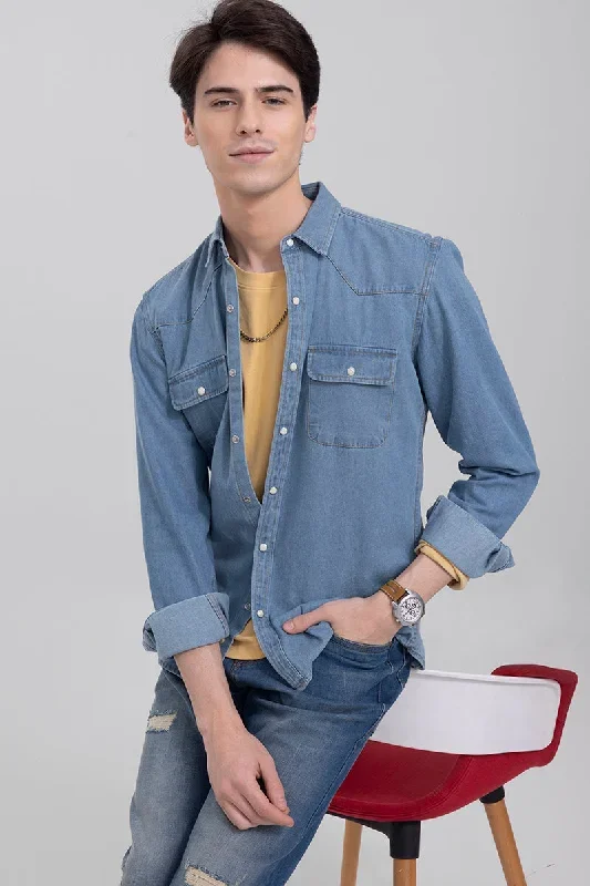 Yoke Style Sky Blue Denim Shirt