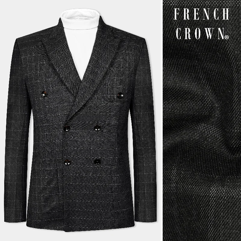 Zeus Light Black Windowpane Double Breasted Blazer